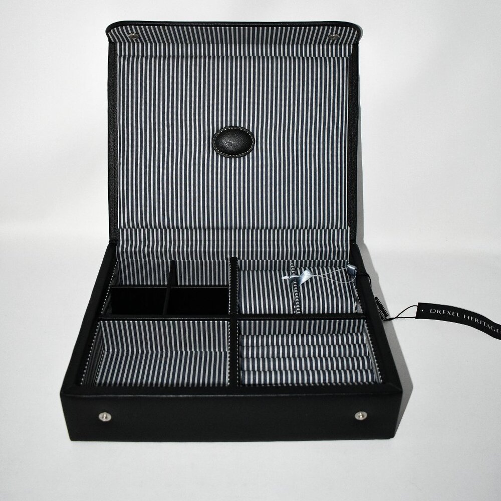 Drexel Heritage Black Faux Leather Jewelry Box NWT Dimensions: 15”L x 2.25”H 8.7
